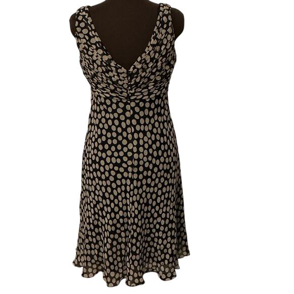 Adrianna Papell Petites Black Tan Polka Dot 100% Silk Y2K Midi Dress Size 10P - Picture 6 of 9